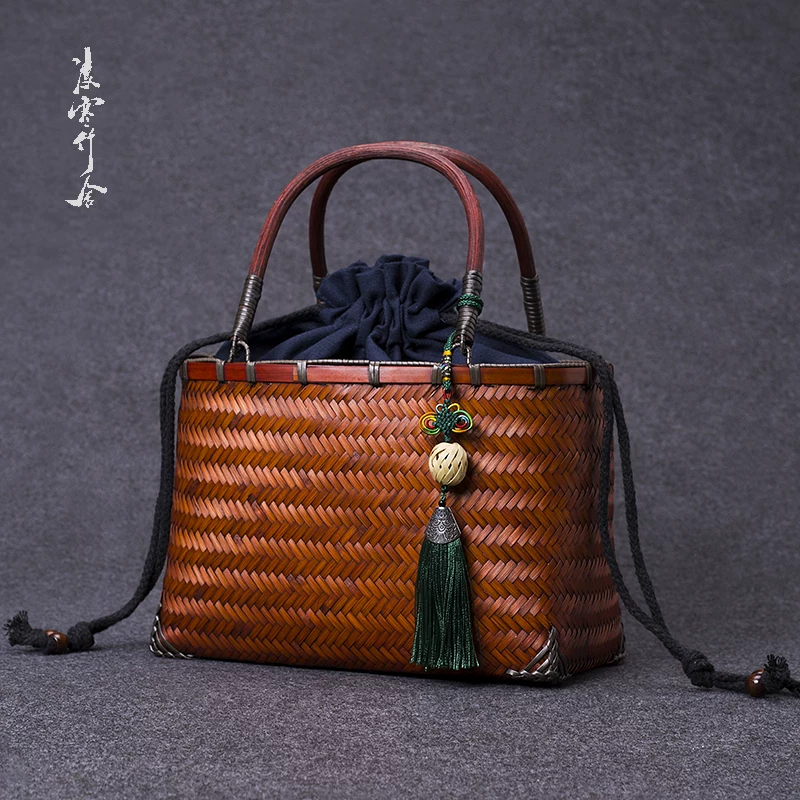 国风手工竹编包文艺复古手提包编织包竹篮包旗袍汉服茶具收纳包包 4