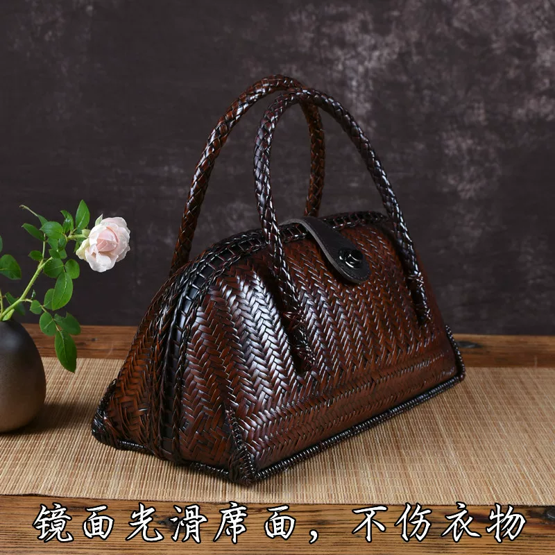 高档手工编织竹包复古竹编包包文艺女双肩包斜挎潮包手提包贝壳包 3