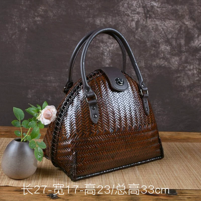 高档手工编织竹包复古竹编包包文艺女双肩包斜挎潮包手提包贝壳包 7