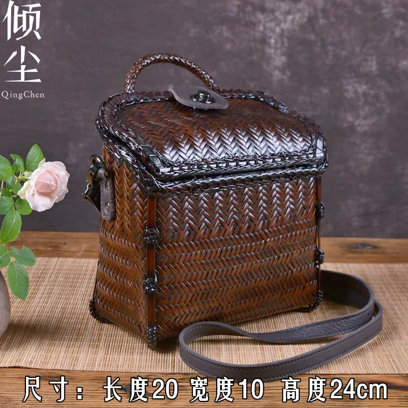 高档手工编织竹包复古竹编包包文艺女双肩包斜挎潮包手提包贝壳包 8