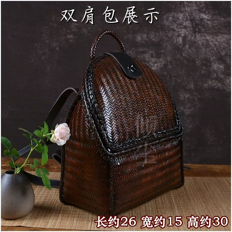 高档手工编织竹包复古竹编包包文艺女双肩包斜挎潮包手提包贝壳包 9